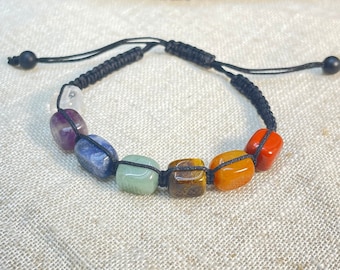 Pulsera ajustable de cristal curativo de chakra con piedras preciosas genuinas