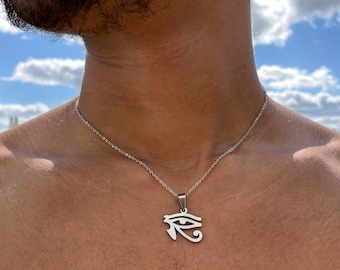Details about   Solid White Gold  10K Eye Of Horus With Opal Center Stone Pendant Necklace Ra