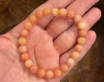 Peach Calcite Bracelet, Genuine Peach Calcite beaded bracelet, Peach Calcite stacking bracelet