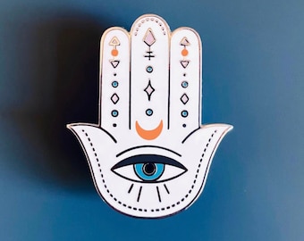 Evil Eye Hamsa Pin, Evil Eye Lapel Pin, Enamel Pin, Small Blue Eye Brooch, Eye Collar Pin, Good Luck, Protection, Yoga, Meditation Jewelry