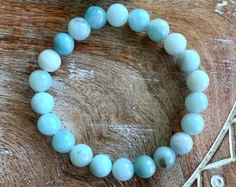 Amazonite Bracelet, Genuine, Natural, Stretchy, Beaded, Gemstone, Healing Crystal, Soothing, Calming, Heart Chakra, Throat Chakra Bracelet