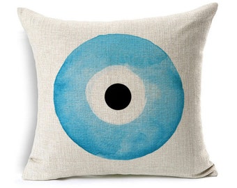 Evil Eye Pillow Cover, Evil Eye Pillow case, decorative cushion cover, Watercolor Painting, 17x17", good luck, protection, greek evil eye