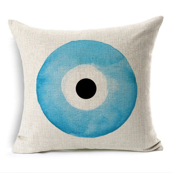 Evil Eye Pillow Cover, Evil Eye Pillow case, decorative cushion cover, Watercolor Painting, 17x17", good luck, protection, greek evil eye