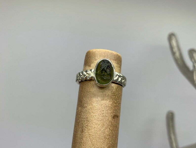 Moldavite from Czech Republic Genuine Moldavite Sterling Silver Ring Moldavite Ring Natural Raw Moldavite Tektite