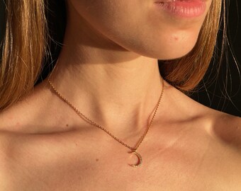 Crescent Moon Necklace, Hypoallergenic Stainless Steel Moon Pendant, Minimalist Moon Layering Necklace, Gold, Silver Moon Charm