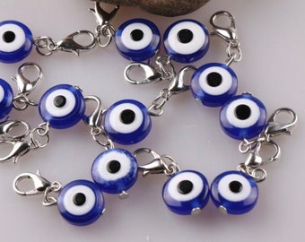 Evil Eye Charm, Evil Eye Lobster Clasp Charm Bracelet Clip On Dangle Evil Eye Bead, Good Luck, Protection Jewelry, Cat and Dog Collar Charm