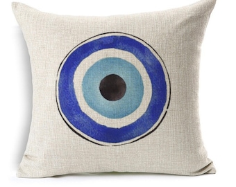 Evil Eye Pillow Cover, Evil Eye Pillow case, decorative cushion cover, Watercolor Painting, 17x17", good luck, protection, greek evil eye