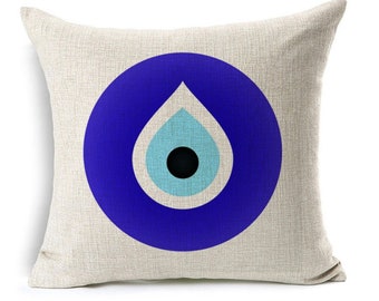 Evil Eye Pillow Cover, Evil Eye Pillow case, decorative cushion cover, Watercolor Painting, 17x17", good luck, protection, greek evil eye