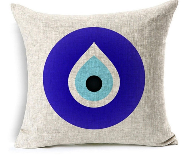 Featured listing image: Evil Eye Pillow Cover, Evil Eye Pillow case, decorative cushion cover, Watercolor Painting, 17x17", good luck, protection, greek evil eye