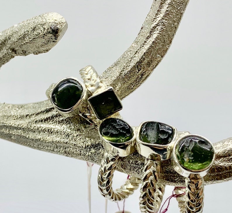 Moldavite from Czech Republic Genuine Moldavite Sterling Silver Ring Moldavite Ring Natural Raw Moldavite Tektite