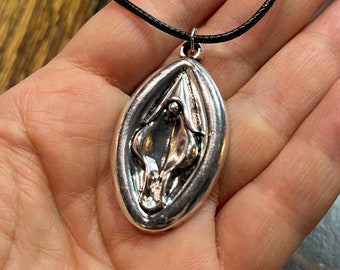 Vulva Necklace, Yoni Pendant, Goddess Necklace, Kuku Charm, Divine Feminine Jewelry, Girl Power, Black Cord