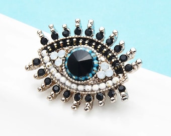 Evil Eye Pin, Evil Eye Lapel Pin, Small Rhinestone Black Blue Eye Brooch, Pearl Eye Collar Pin, Enamel Pin, Good Luck Jewelry