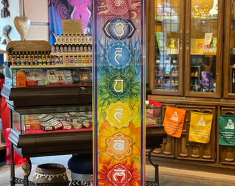 Chakra Tapestry, Large Chakra Banner, Chakra Prayer Flag, 7 Chakra Wall Decoration, Reiki Home Decor, Boho, Rainbow Wall Hanging, 12"x48"