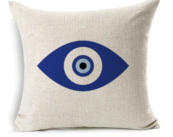 Evil Eye Pillow Cover, Evil Eye Pillow case, decorative cushion cover, Watercolor Painting, 17x17", good luck, protection, greek evil eye