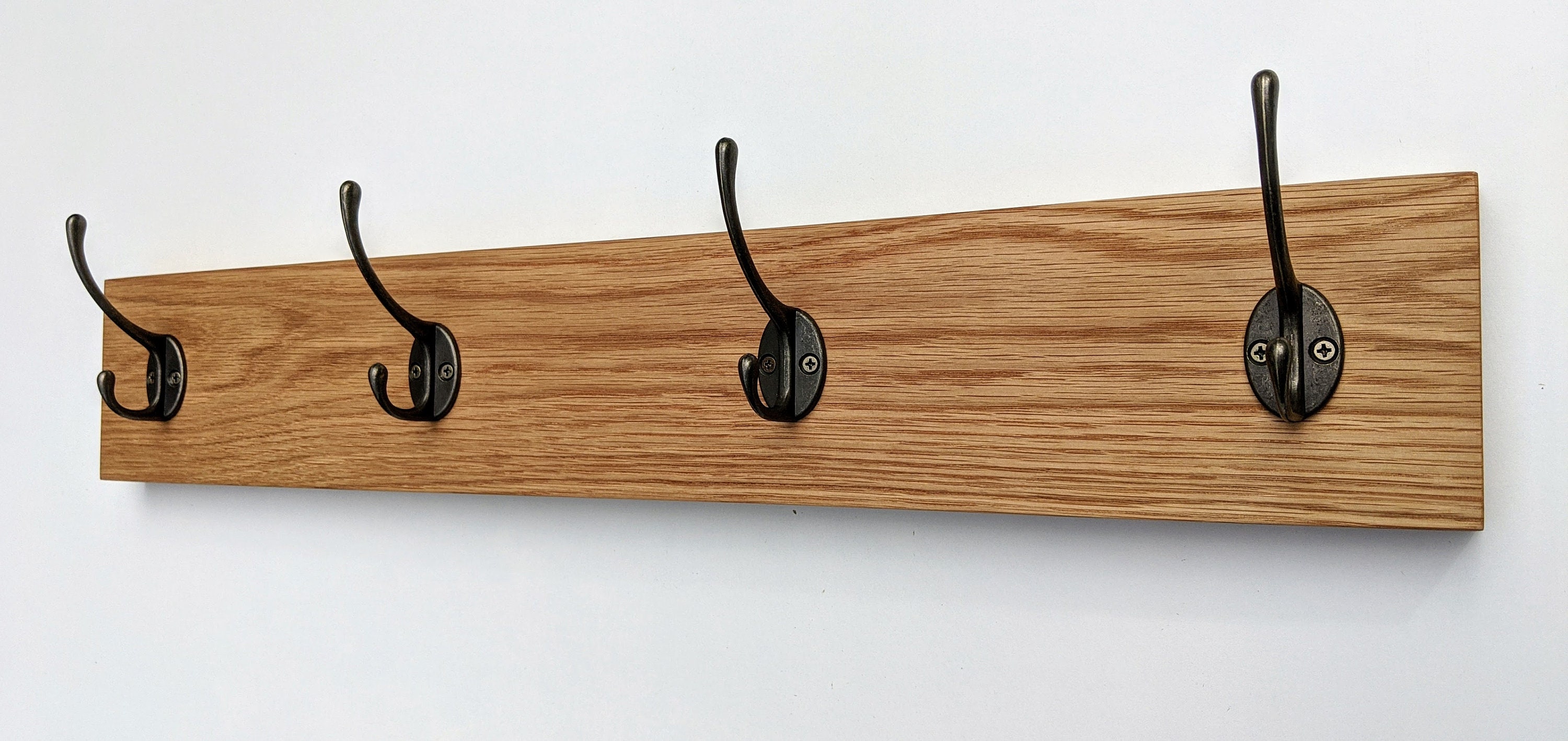 Oak Coat Rack with Metal Hooks Wooden Wall Mounted Light Brown | Etsy