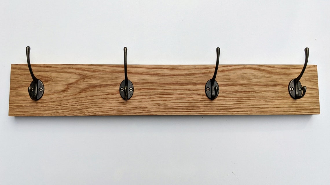 Oak Coat Rack with Metal Hooks Wooden Wall Mounted Light Brown Etsy
