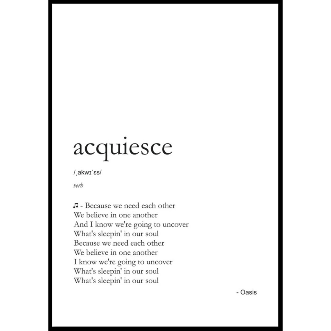 Acquiesce Definition Style Lyrics Poster Print Home Art Song Etsy