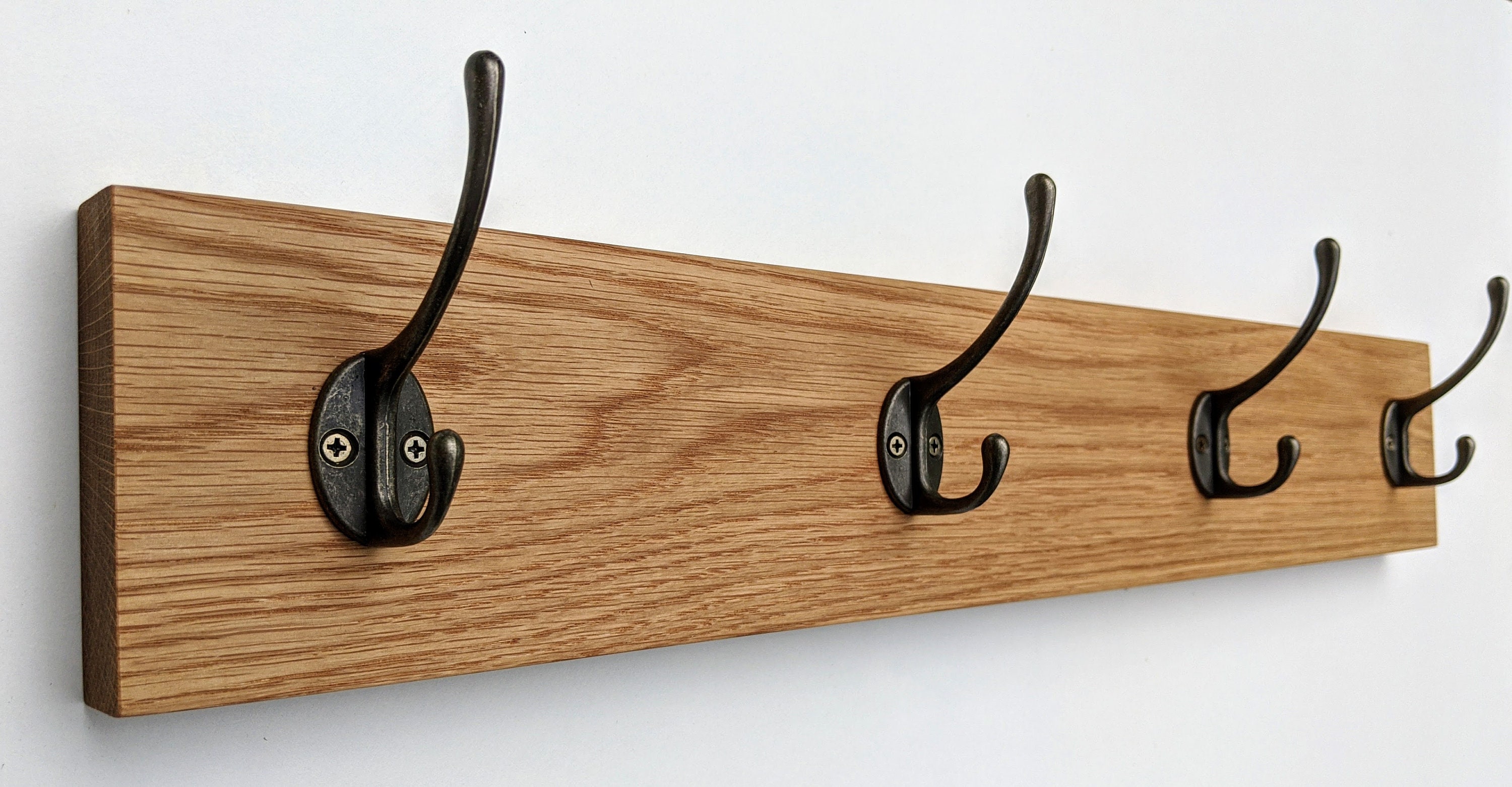 Oak Coat Rack with Metal Hooks Wooden Wall Mounted Light Brown Etsy