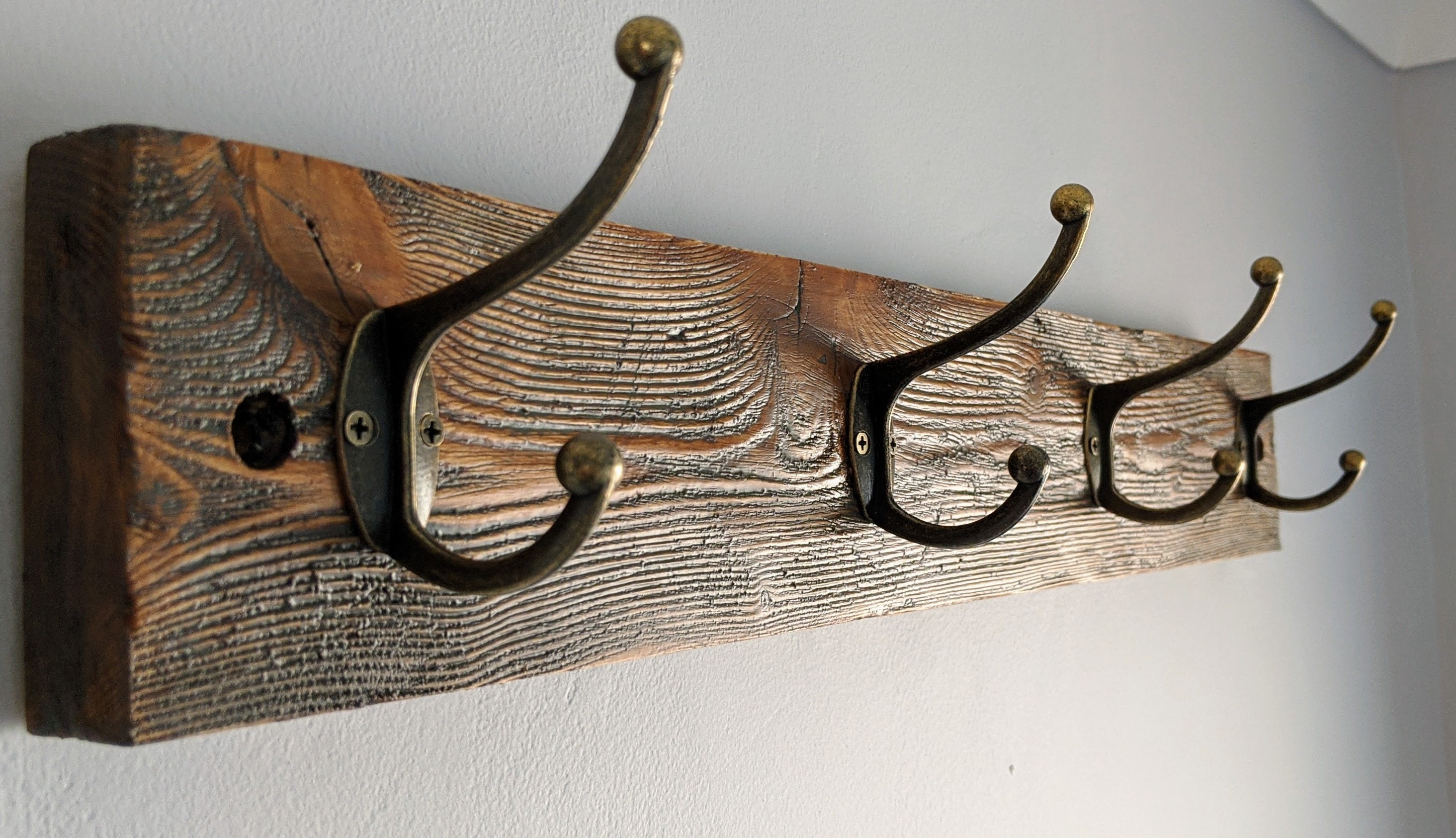 Barnwood Coat Rack with Metal Hooks Wooden Rustic Wall Mounted Etsy