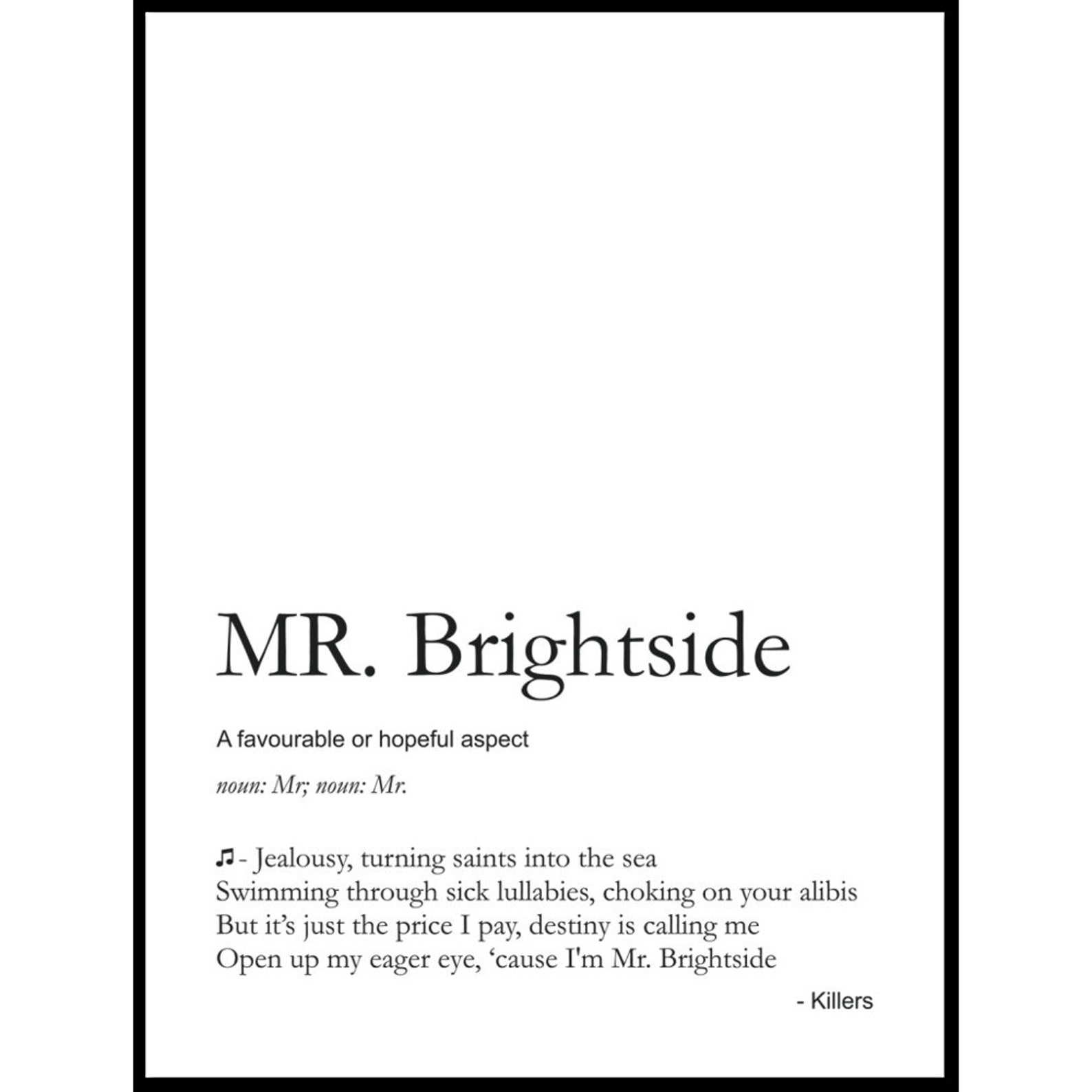 Mr Brightside Definition Lyrics Poster Home Art Song Poster Etsy