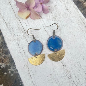 Enamel earrings stainless steel blue transparent | Earrings, ear hooks, enamel jewelry, handmade | Enamel, glass jewelry, vintage