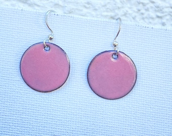 925 silver earrings enamel pink, rose | Jewelry, hoop earrings, earrings, ear hooks | Enamel jewelry, geometric, round | Enamel, glass, jewelry