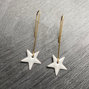Enamel earrings white gold star | Enamel jewelry | Earrings, ear hooks, enamel jewelry, handmade | Brass, square, enamel, glass jewelry