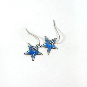 925 silver enamel earrings blue star, enamel jewelry, earrings, ear hooks, enamel jewelry, handmade, transparent, enamel, glass jewelry