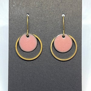 Enamel earrings pink, enamel jewelry, earrings, ear hooks, enamel jewelry, handmade, rose, brass, enamel, glass jewelry, vintage