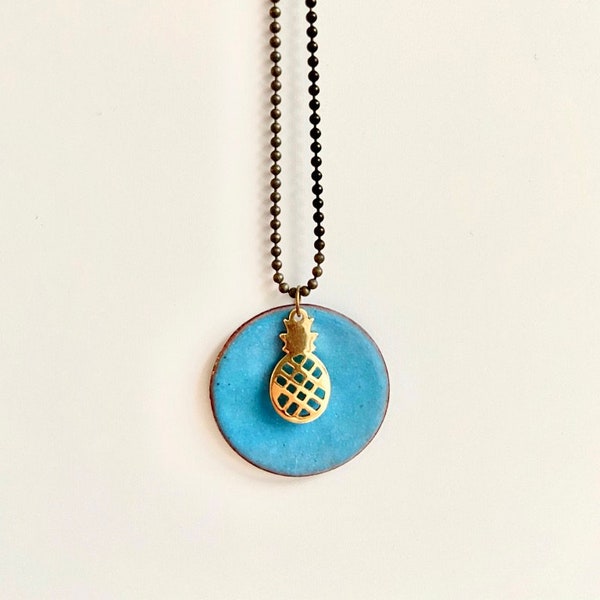 blaue Emaille Kette Kugelkette mit Ananas