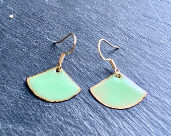 925 Silver enamel earrings green, May green, jewelry, earrings, earhooks, studs, enamel jewelry, handmade, enamel, glass, jewelry