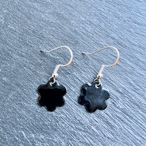 Enamel earrings 925 silver black flower, enamel jewelry, earrings, ear hooks, enamel jewelry, handmade, enamel, glass jewelry, vintage