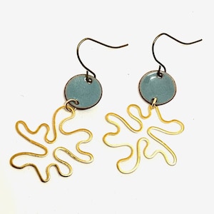 Enamel earrings blue, brass, enamel jewelry, earrings, ear hooks, enamel jewelry, handmade, copper, circle, enamel, glass