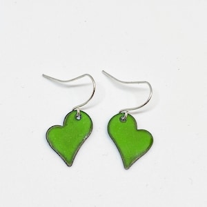 Enamel earrings green, enamel jewelry, earrings, ear hooks, enamel jewelry, handmade, silver, heart, enamel, glass jewelry