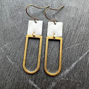 Enamel earrings white gold | Enamel jewelry | Earrings, ear hooks, enamel jewelry, handmade | Brass, square, enamel, glass jewelry