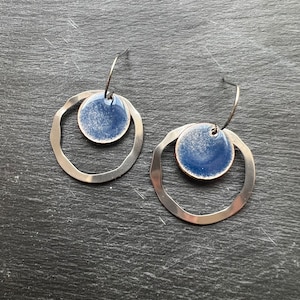 Enamel earrings stainless steel blue transparent silver | Earrings, ear hooks, enamel jewelry, handmade | Enamel, glass jewelry, vintage