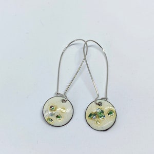 Enamel earrings white yellow, enamel jewelry, earrings, ear hooks, enamel jewelry, handmade, silver, circle, enamel, glass jewelry