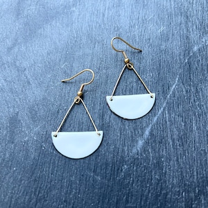 Enamel earrings stainless steel white, brass, jewelry, earrings, ear hooks, enamel jewelry, handmade, enamel, glass jewelry, vintage