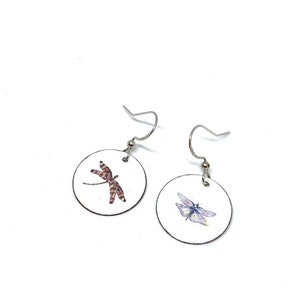 925 silver enamel earrings white with dragonfly | ear studs | earrings | ear hooks | enamel jewelry | handmade | circle | enamel, glass, jewelry