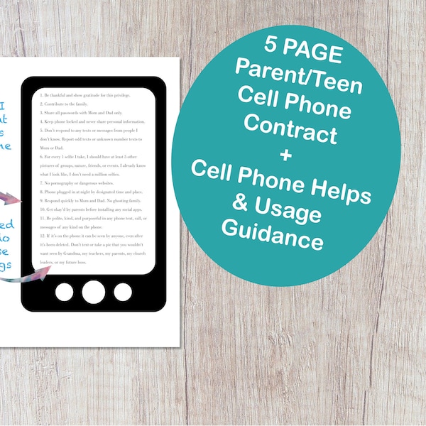 Cell Phone Contract || Teens || Cell Phone Privileges || Teen phone || Parent contract || Cell phone rights || Teen Contract printable