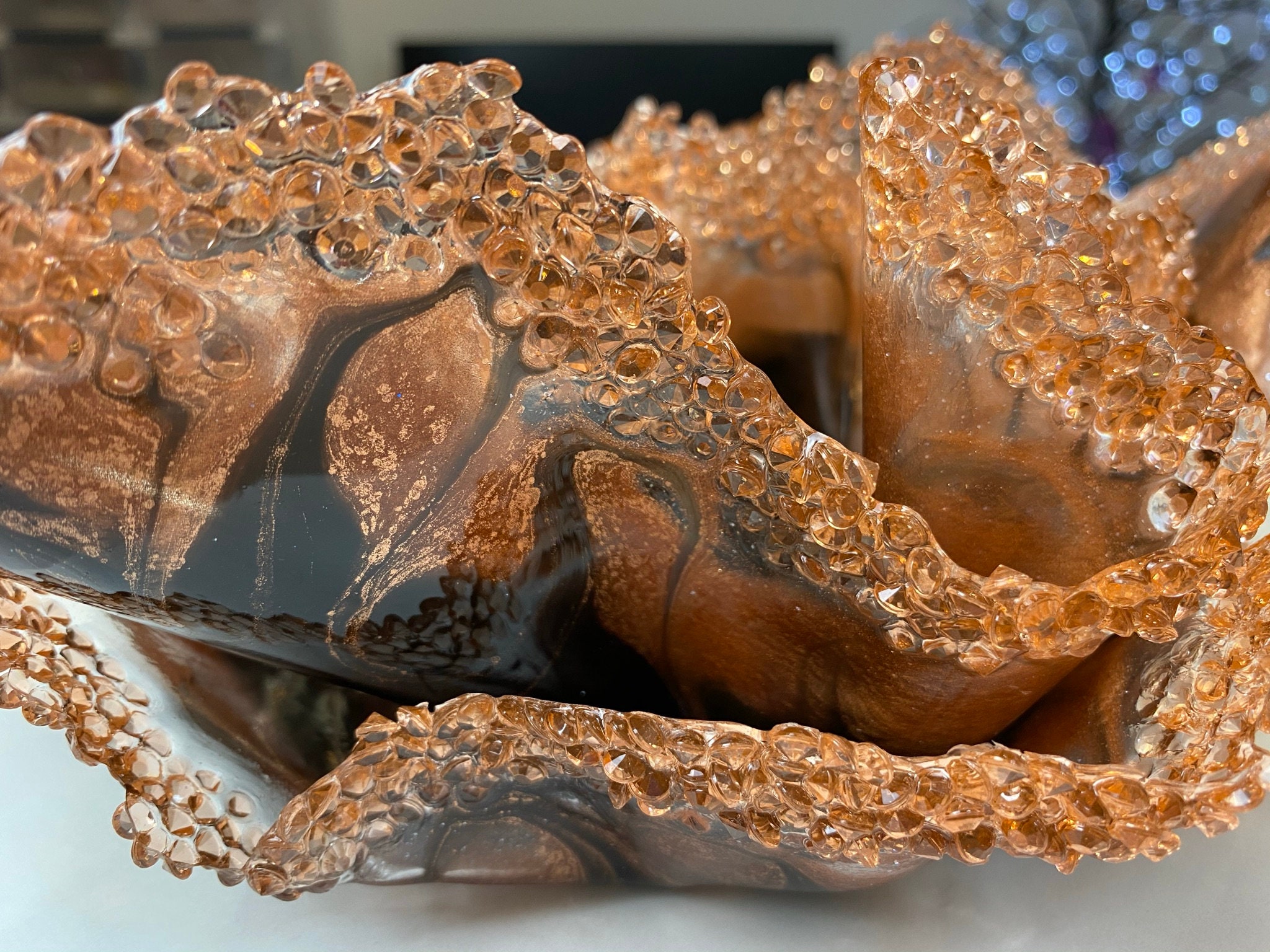Resin Art Sculpture Original Black Copper & Bling Etsy