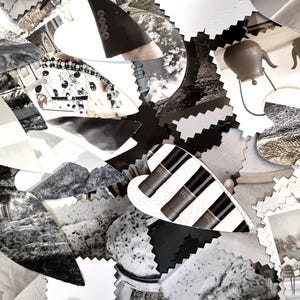 Black, white, and grey assortment of beautiful paper mixes, 250/500/1000 shapes, color-assorted, for scrapbooking, junk journaling, and ephemera.