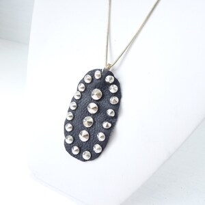 Sexy punk rock chick leather necklace with rivets, short gothic necklace, nappa leather pendant oval, black silver necklace Glamrock Revival