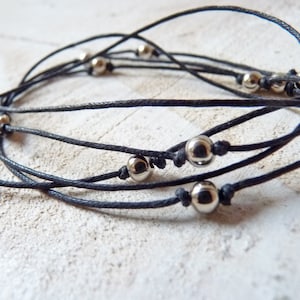 Long chain endless, wrap bracelet DOTS black silver-plated, leisure chain, jeans beach, relaxing, friendship, family vacation