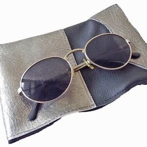 Glasses case black silver, pencil case, leather cosmetic bag organic shape, toiletry bag noble, gift Mother&#39;s Day girlfriend
