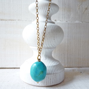 Boho necklace turquoise-blue magnesite, brass, gemstone nugget pendant oval, Ibiza necklace, hippie jewelry, tribal ethno, summer statement