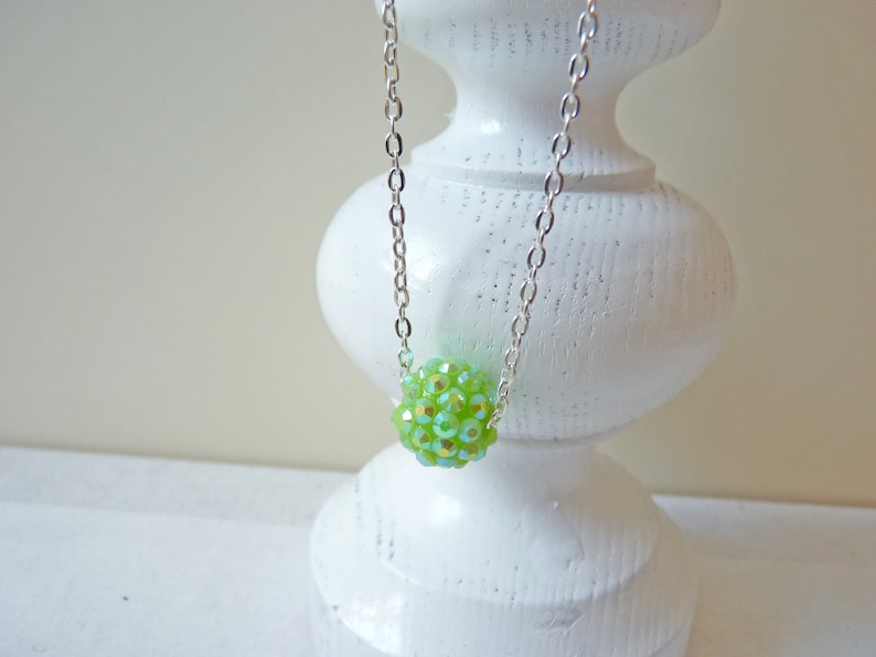 Collier Necklace Glitter Ball Green Lime Light Green 925 Sterling Silver Plated Shamballa Ball Iridescent Iridescent Casual Simple Noble