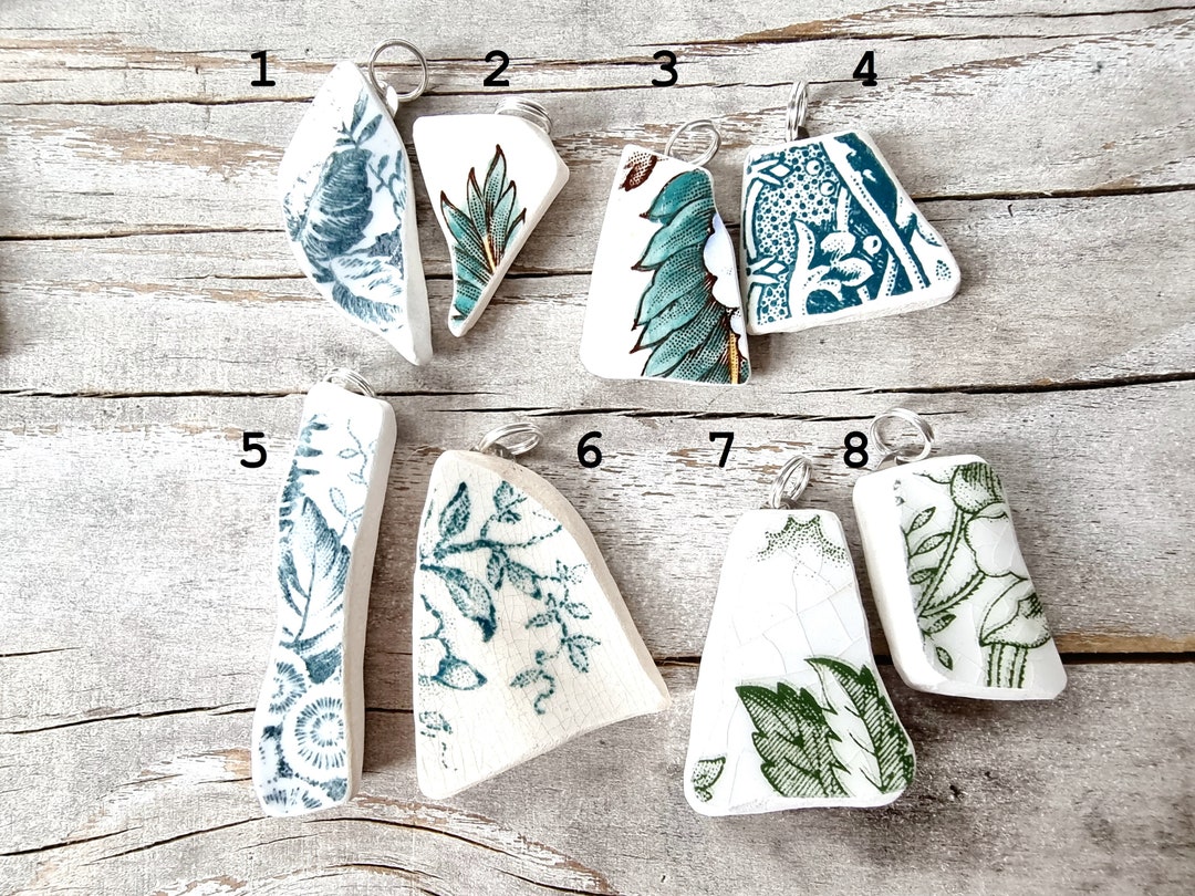 Small Sea Ceramic Pendant, Old Flotsam and Jetsam Necklace Pendant