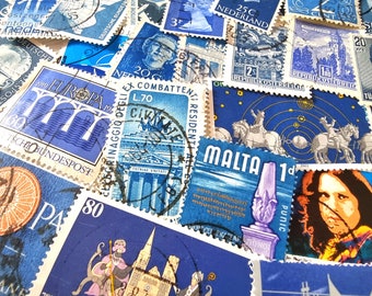 Briefmarken Mix 30 / 50 / 100 Blautöne aus aller Welt farblich sortiert, Farbmix für Regenbogen Farbwahl gestempelte Postmarken, Blau Marine