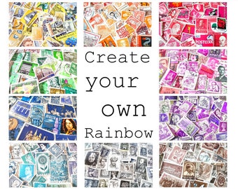 Rainbow Mix 30 / 50 / 100 postage stamps from all over the world sorted by color, color mix bundle, choice of colors, stamped postage stamps colorful mix